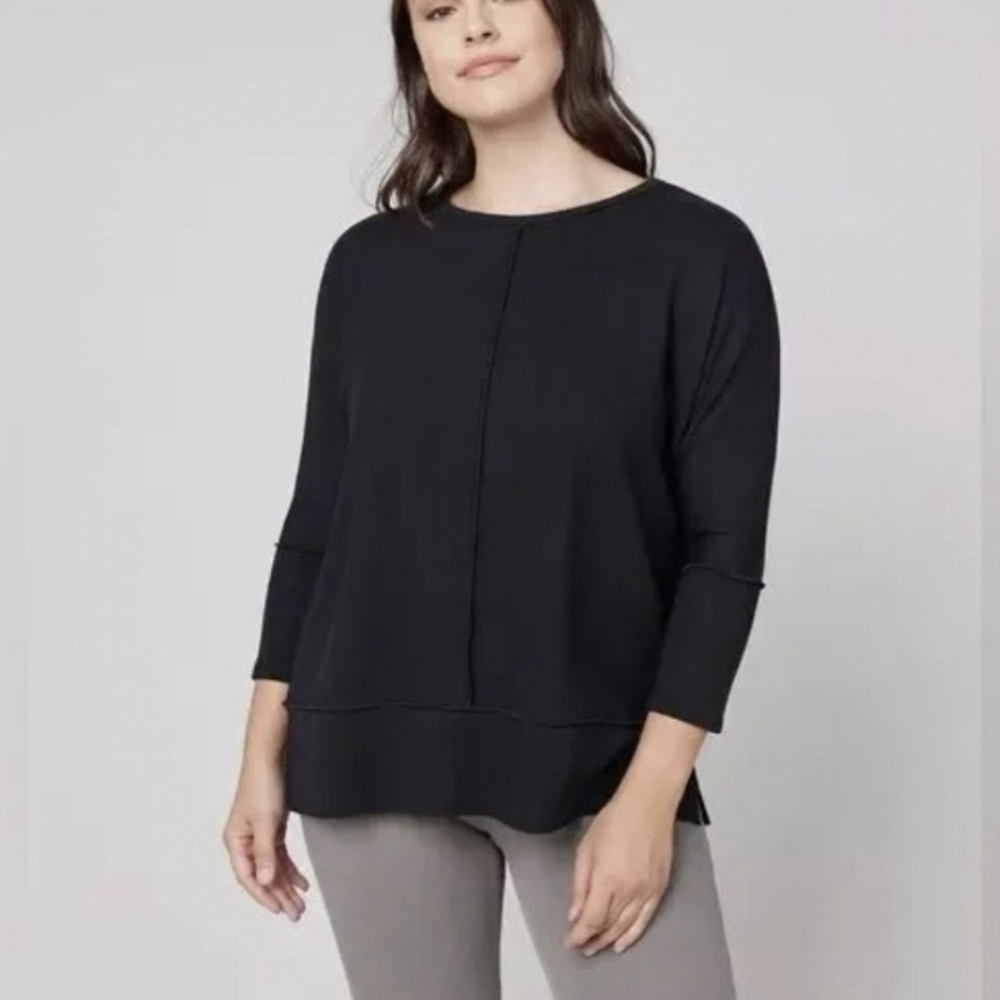 Spanx Black Perfect Length Dolman 3/4 Length Sleeve Relaxed‎ Fit Sweatshirt Seam